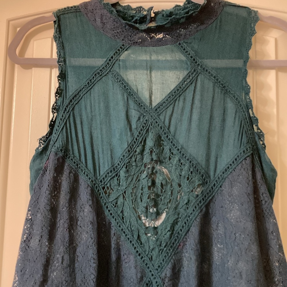 Free People Teal Lace Detail Dress - Picture 2 of 10